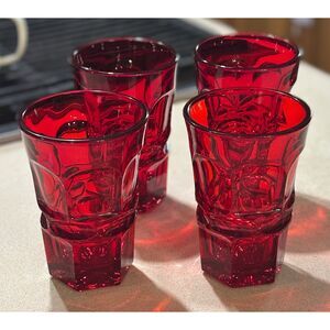 Vintage Fostoria Argus Ruby Red Set of 4 Tumblers 5 inch HFM Marked MINT Cond.